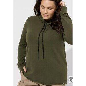 Torrid Everyday Fleece Raw Hem Long Sleeve Hooded Active Sweatshirt Green 4XL
